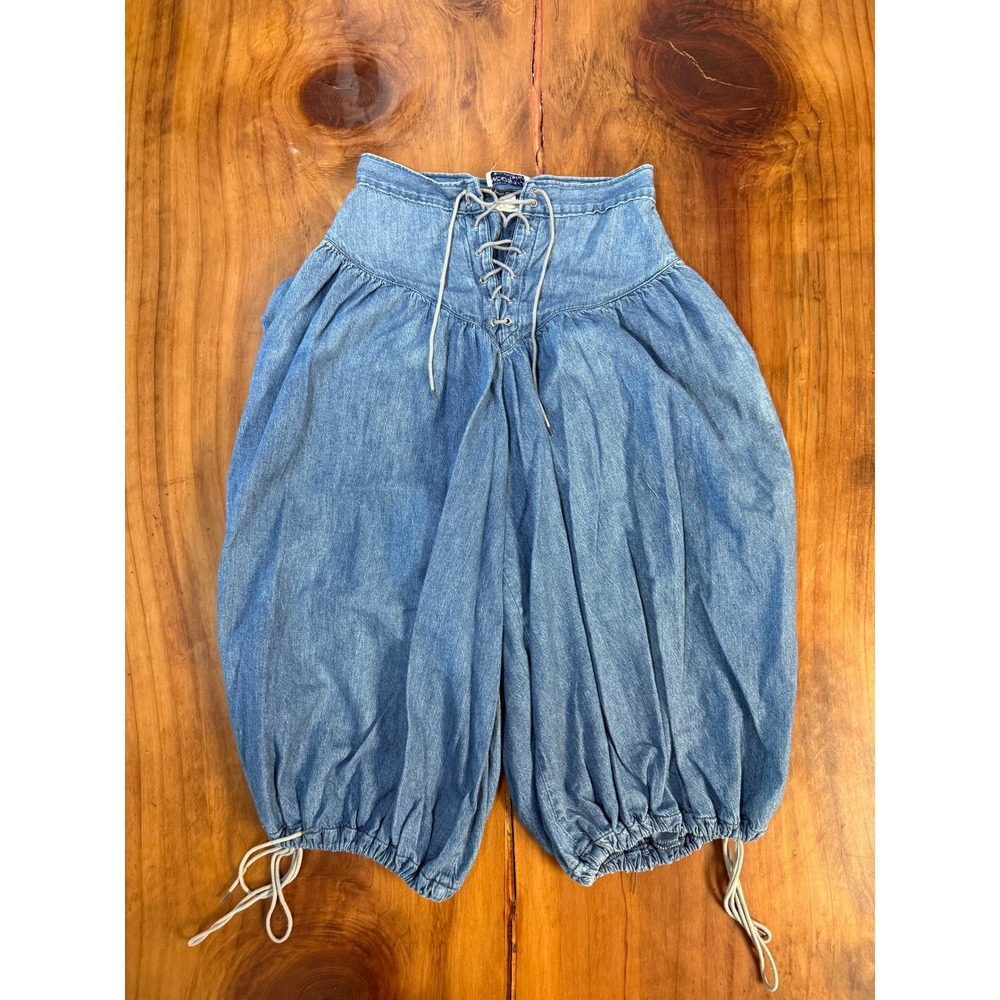 Vintage 70s Bern Conrad Mooshka Philadelphia Denim Jeans 8 Crop Balloon lace I24